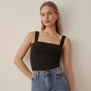 Reformation Black Square-Neck Ribbed Camisole
